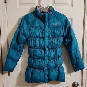 The North Face 550 Goose Down Puffer Jacket Full Zip Button Girls Sz L 14/16